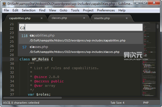 图中 ca 匹配了 capabilities.php 和 classese.php,选择就能快速切换